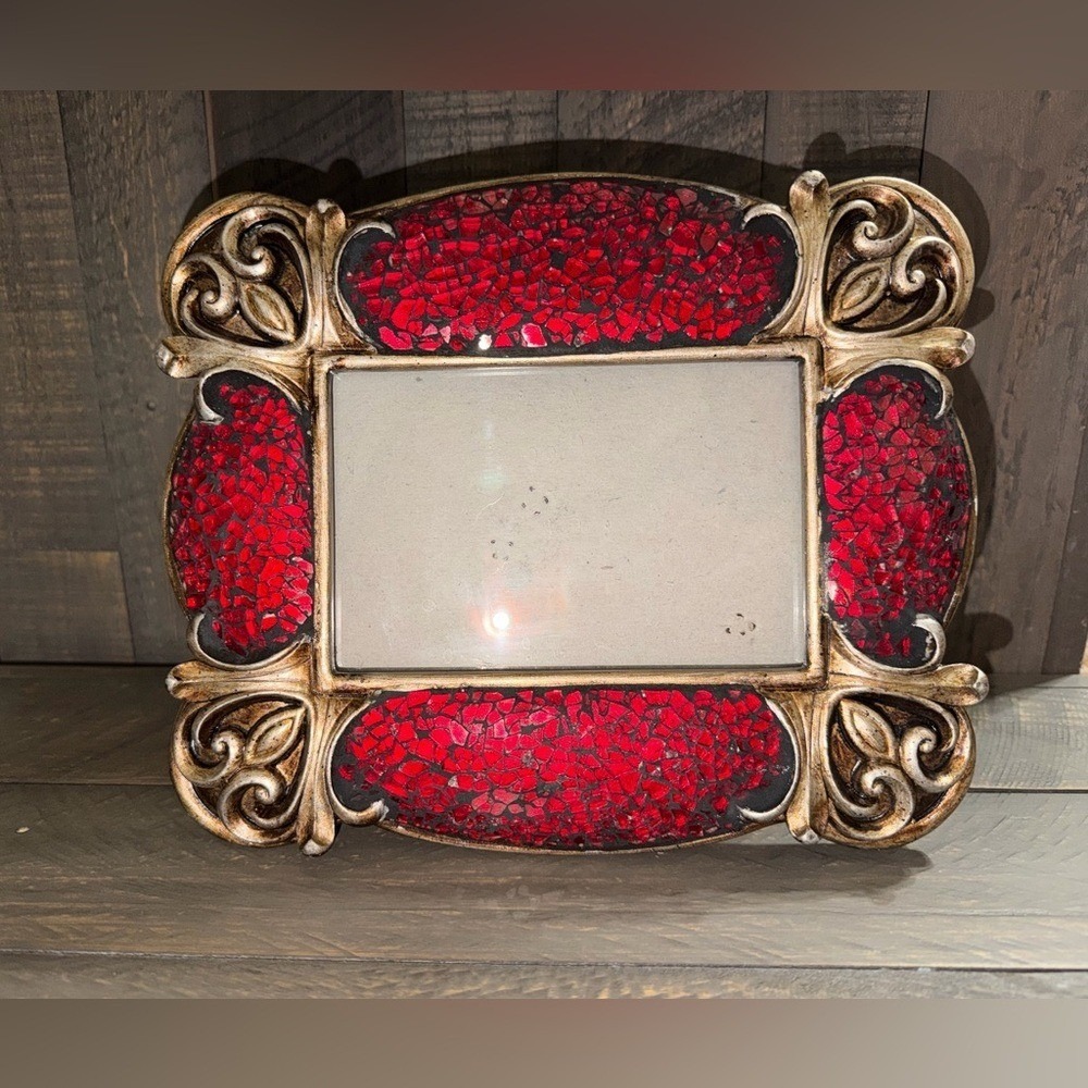 Elegant Red and Gold Photo Frame home decor red‎ glass
